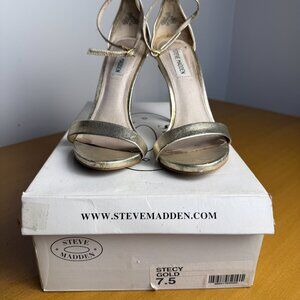 Steve Madden Stecy Gold Ankle Strap Heels – Size 7.5 – Metallic Strappy Sandals